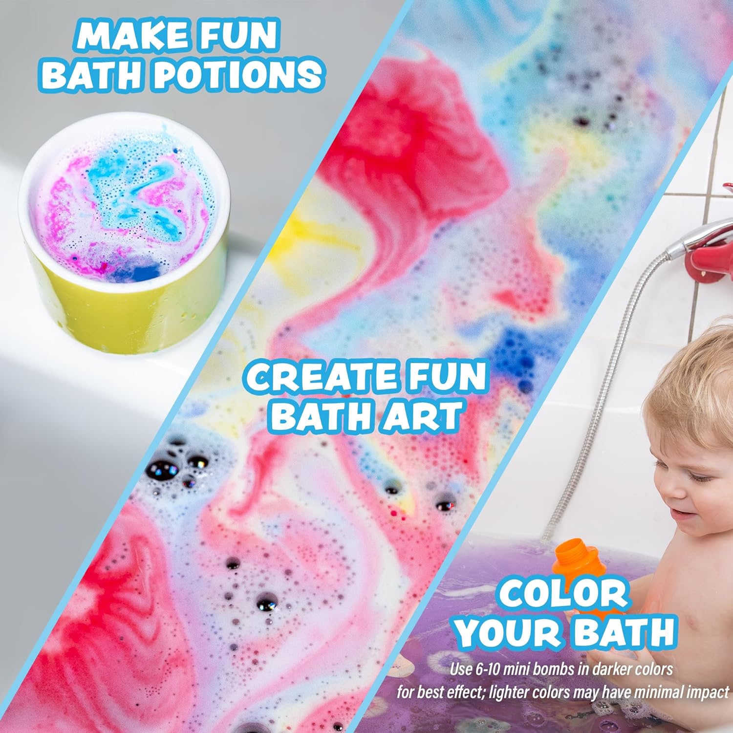 Tub Works® Lil' Bursts™ Mini Bath Bombs for Kids, 90 Count, Rainbow | Nontoxic | Tiny Kids Bath Bombs with A Burst of Color, Foam & Bubbles | Customize Toddler Bath with 7 Colors | Make Bathtub Art