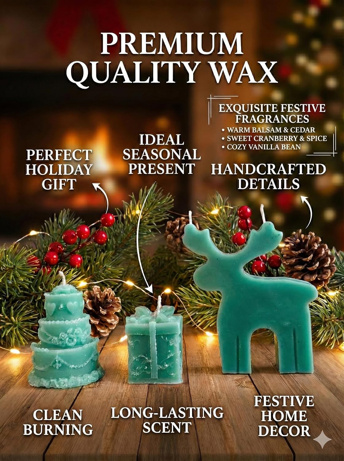 Christmas Candle Gift Set – 9 Highly Scented Festive Candles Including Santa, Trees, Deer, Cake & Ribbed Pillars | Luxury Holiday Gift Box with Surprise Santa Design (Pack of 1)