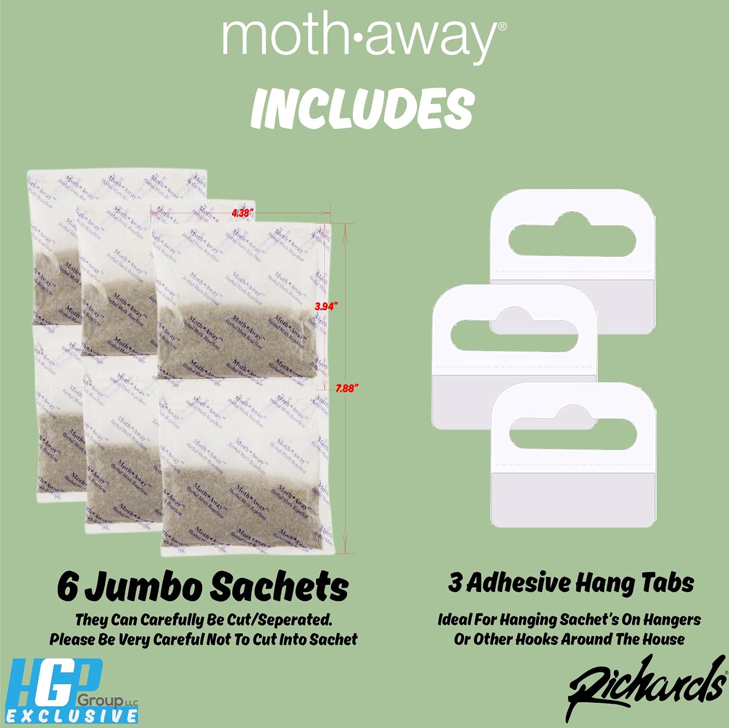 Richards Homewares Moth Away Herbal Non Toxic Natural Repellent, 6-Jumbo Sachets