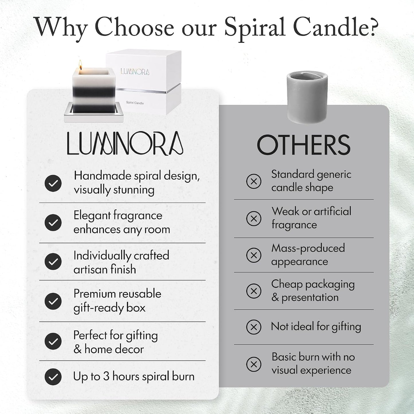Spiral Candle - Unique Scented Soy Wax Candle with Spiral Burning Design, Handcrafted Gift Ready Decorative Candle for Home Decor, Gift & Cozy Room Ambiance (Coconut Agarwood) - LUMINORA