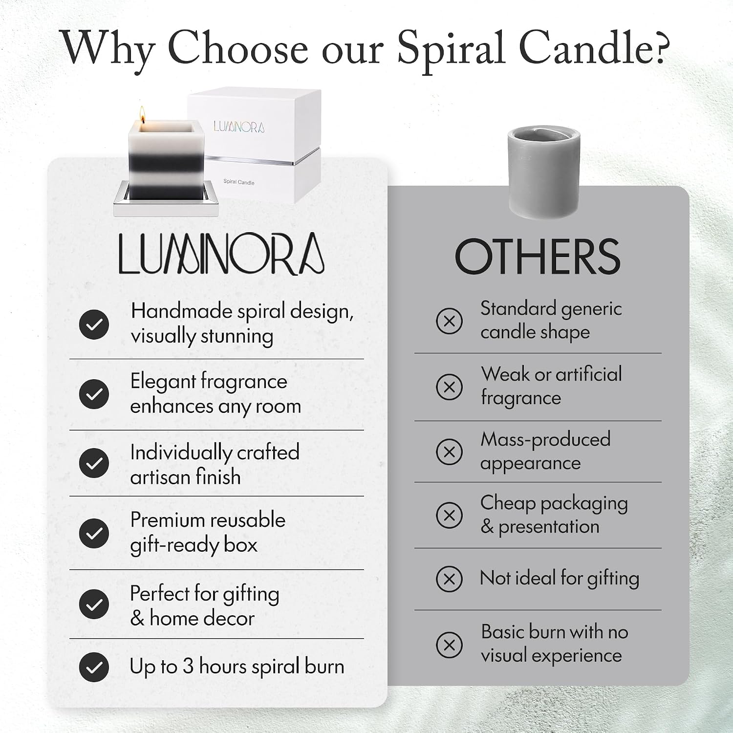 Spiral Candle - Unique Scented Soy Wax Candle with Spiral Burning Design, Handcrafted Gift Ready Decorative Candle for Home Decor, Gift & Cozy Room Ambiance (Coconut Agarwood) - LUMINORA