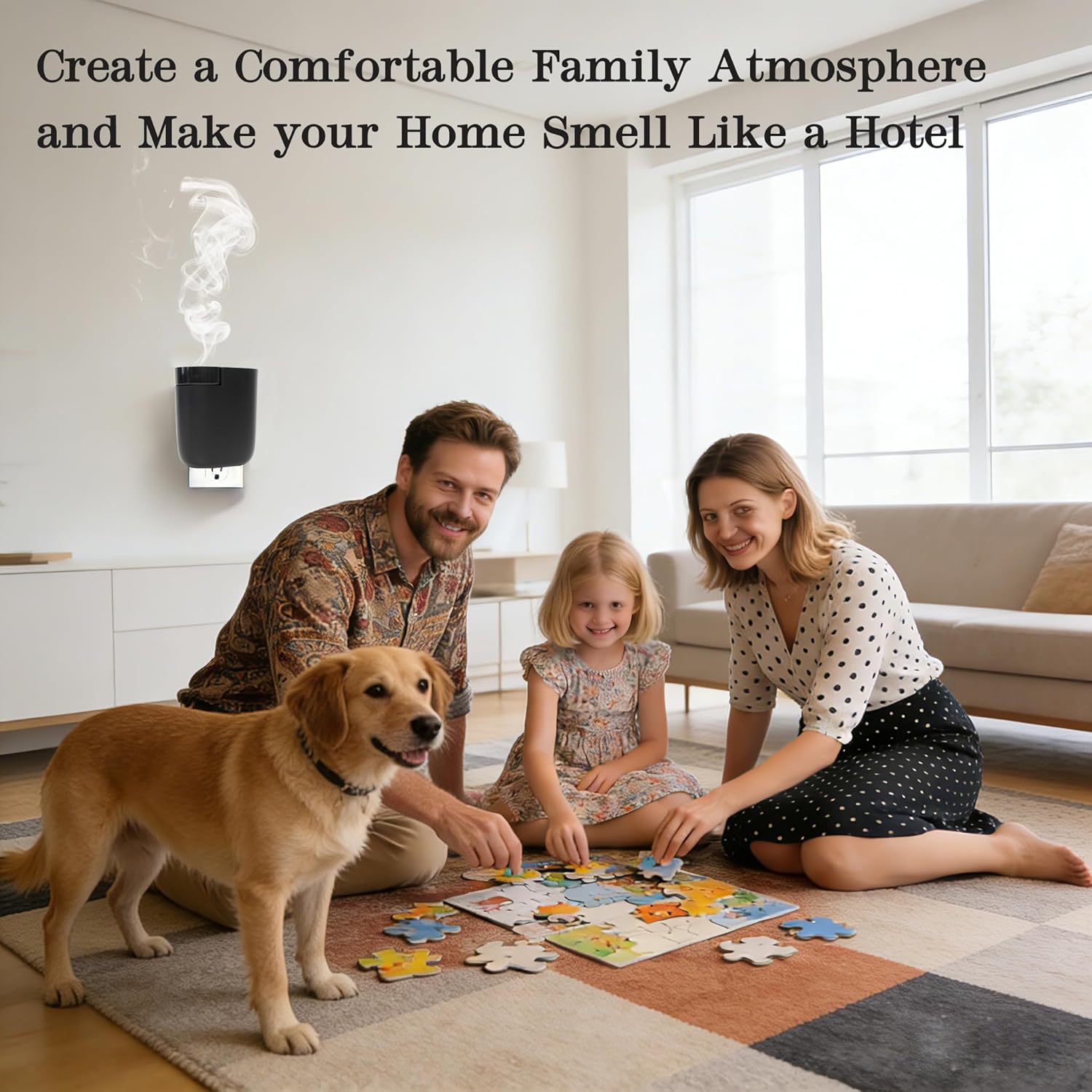 Waterless Diffuser for Essential Oil, Plug in Wall Scent Diffuser for Home, Quiet Cold Air Aromatherapy Diffuser with 500 Sq Ft Coverage, Includes 2×30ml Hotel-Inspired Oils (Black)