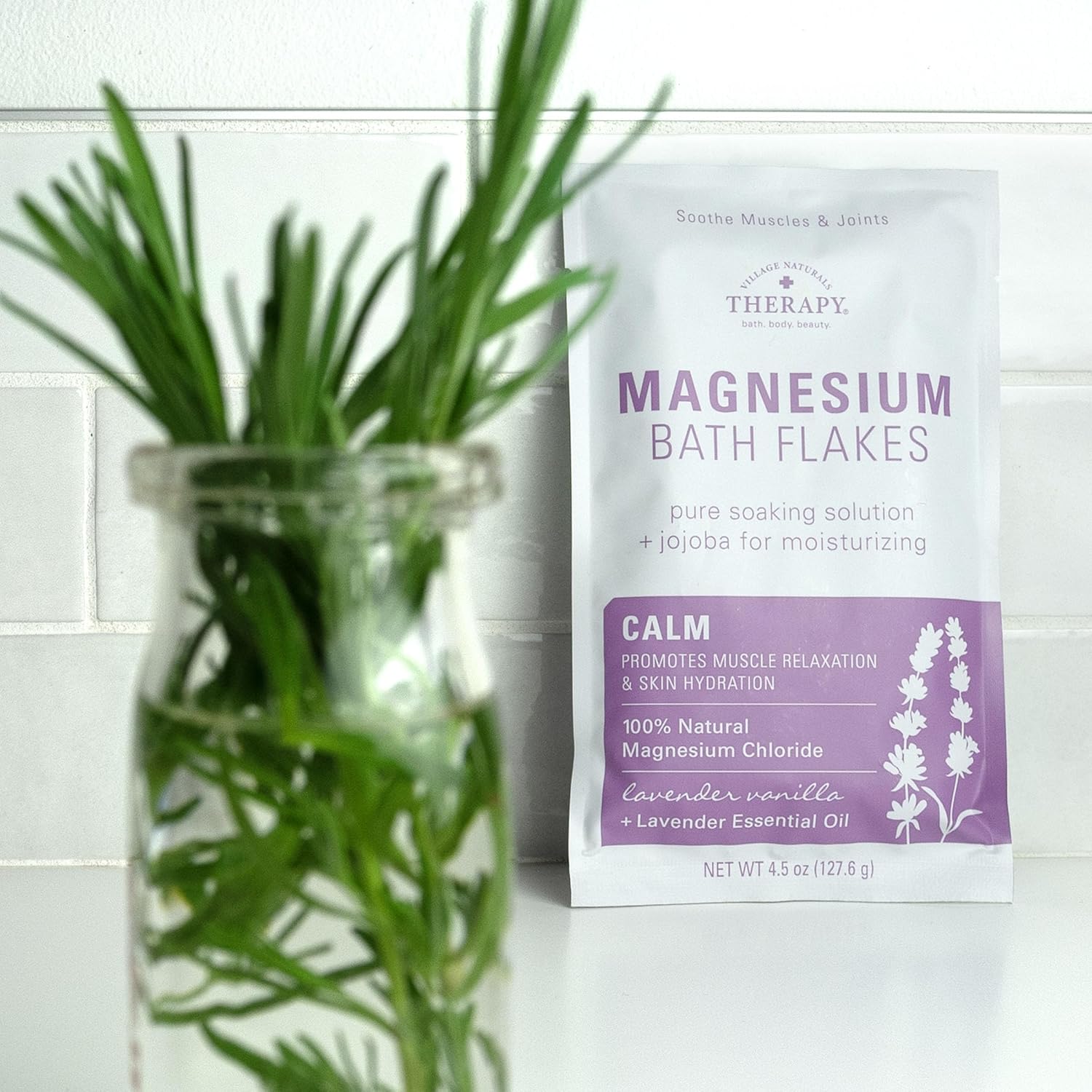 Village Naturals Therapy Calm Magnesium Bath Flakes, Lavender Vanilla Scent, 4.5 oz, Pack of 10