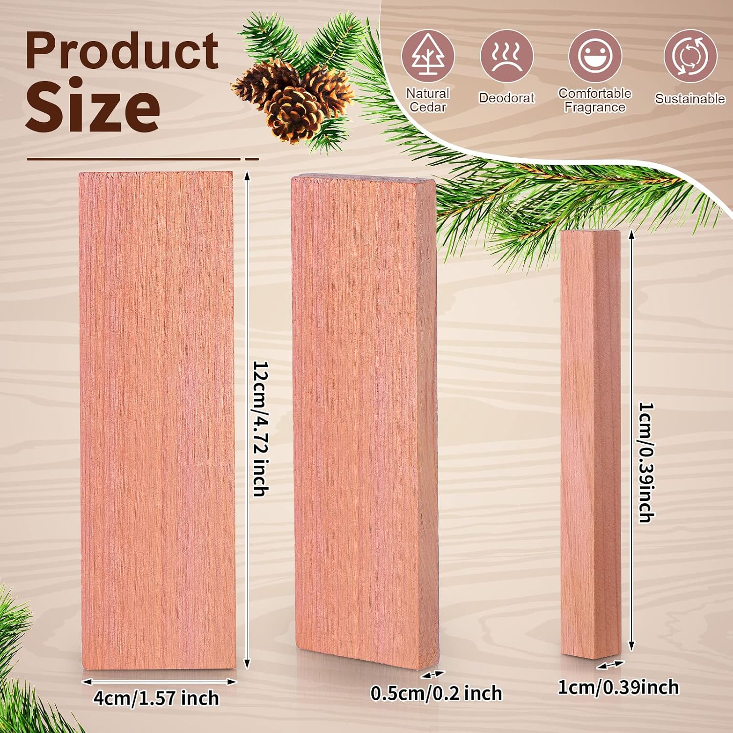 100 Pcs Cedar Blocks for Clothes Storage Natural Fragrance Wood Planks Cedar Chips with Balls/Sticks for Closet Storage Kitchen Wall and Drawer Accessories (Blocks and Sticks)