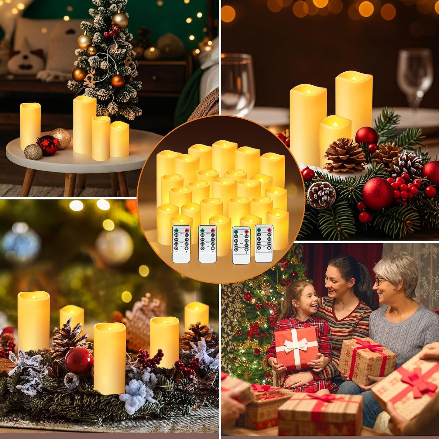 24pcs Flameless Candles with Remote Timer,Waterproof Outdoor LED Candles with Battery Operated(D 2.2” x H 4”/5”/6”),Warm Flickering Glow for Cozy & Romantic Home Décor/Wedding/Halloween/Festiv