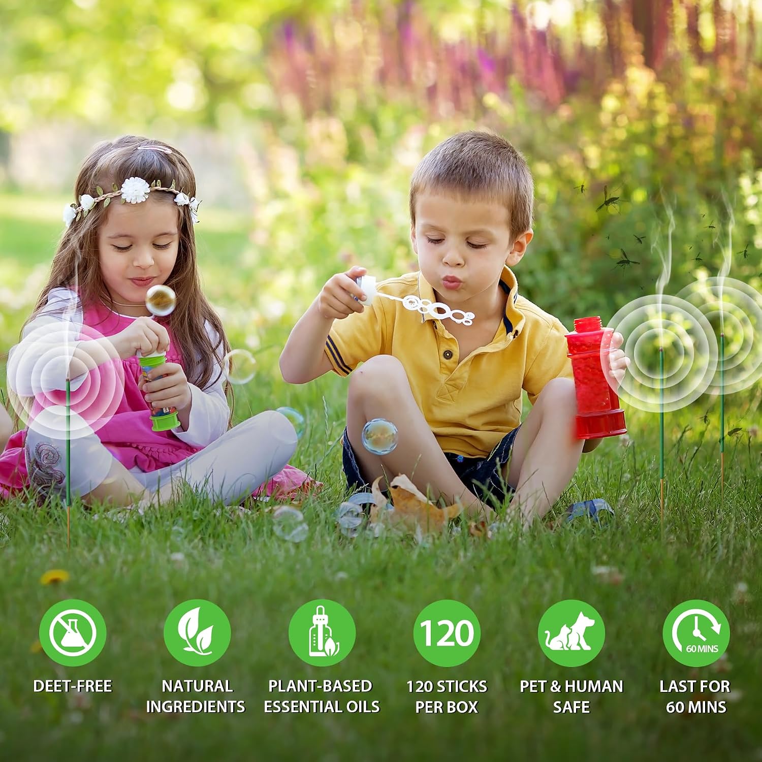 BugBai® Mosquito Repellent Incense Sticks 180 PCS, Citronella Oil DEET-Free Mosquito Repellent for Outdoor Patio Backyard Garden, Natural Plant-Based Bug Repellent for Camping Fishing