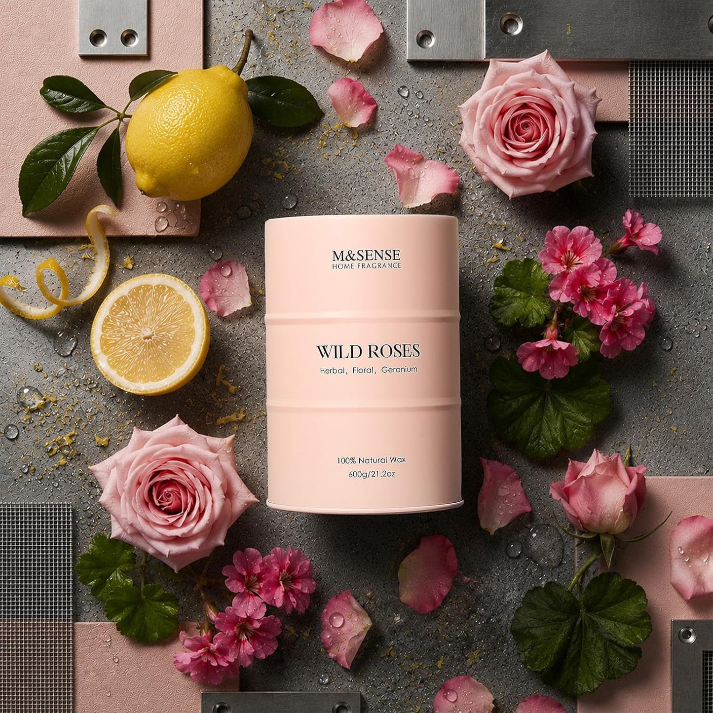 M&SENSE Wild Rose Large Natural Scented Candle, 120 Hours Long Lasting Soy Candles 21.2oz, Stress Relief Luxury Aromatherapy Candles for Women, Romantic Candle Valentines Day Gifts