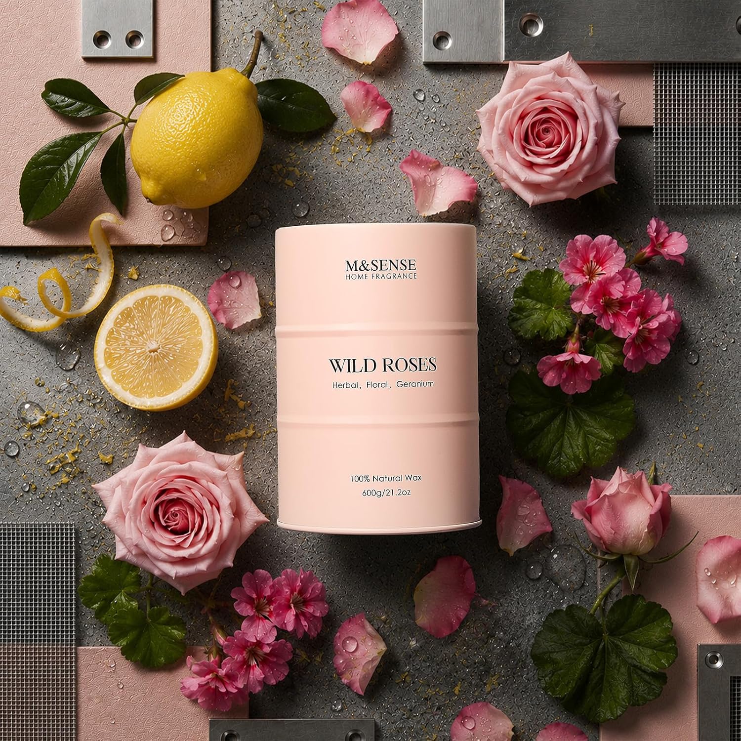 M&SENSE Wild Rose Large Natural Scented Candle, 120 Hours Long Lasting Soy Candles 21.2oz, Stress Relief Luxury Aromatherapy Candles for Women, Romantic Candle Valentines Day Gifts
