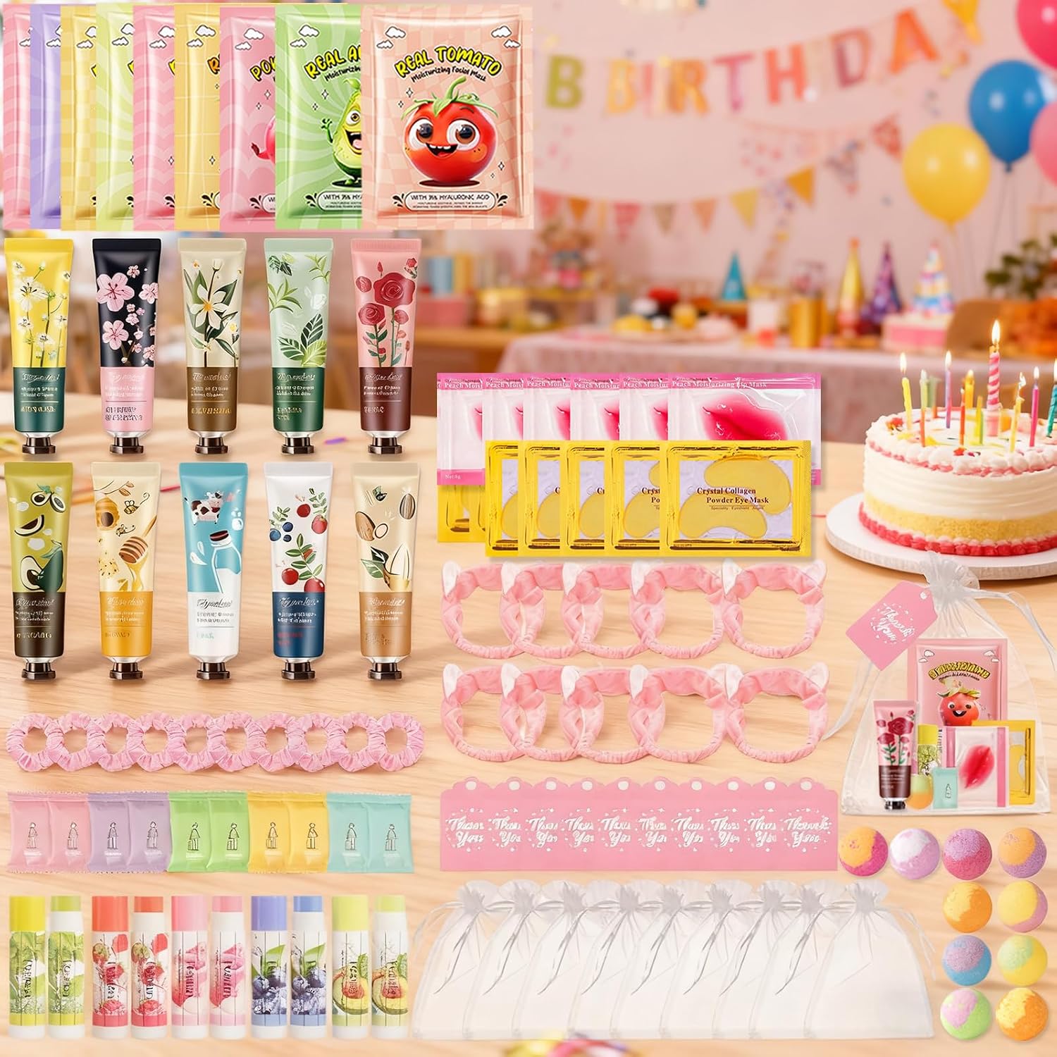 110PCS Spa Party Supplies for Girls, Spa Party Favors Include Lip Mask, Foot Bath Bombs, Face Masks, Skin Care For Teens 10-12, Sleepover Party Supplies for Girls, Spa Birthday Bulk Gifts for Women