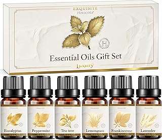 Essential Oil Set, Premium Fragrance Oils for Diffuser & Aromatherapy, Candle, Soap Making, Humidifiers, Scents Blends Included Frankincense,Lavender,Eucalyptus, Lemongrass,Peppermint,Tea Tree, 6x10ML