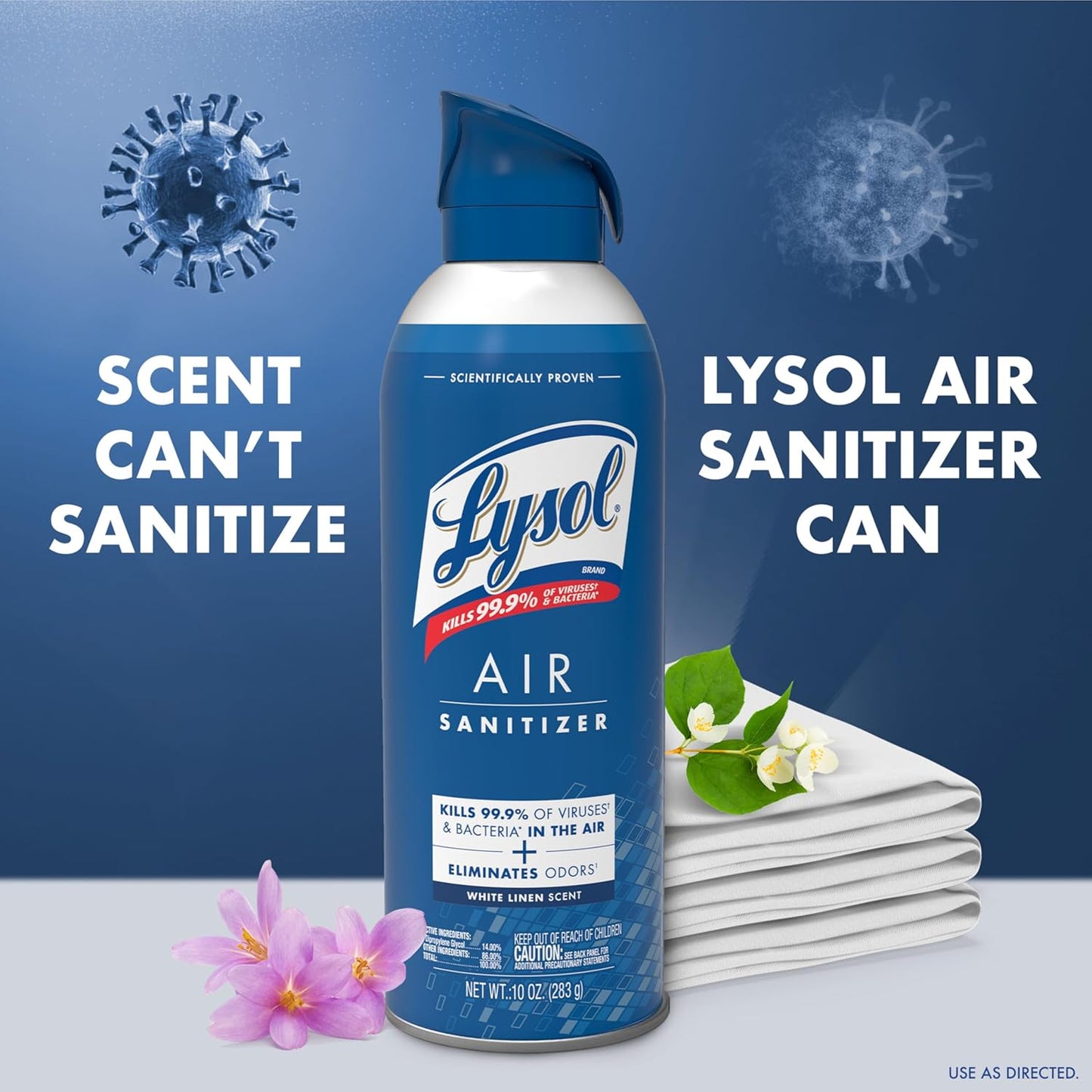 Lysol Air Sanitizer Spray with Bacterial Odor Eliminator for Home & Office, Sanitizing Air Spray, Air Freshener Alternative, White Linen Scent, 10 oz (Pack of 3)