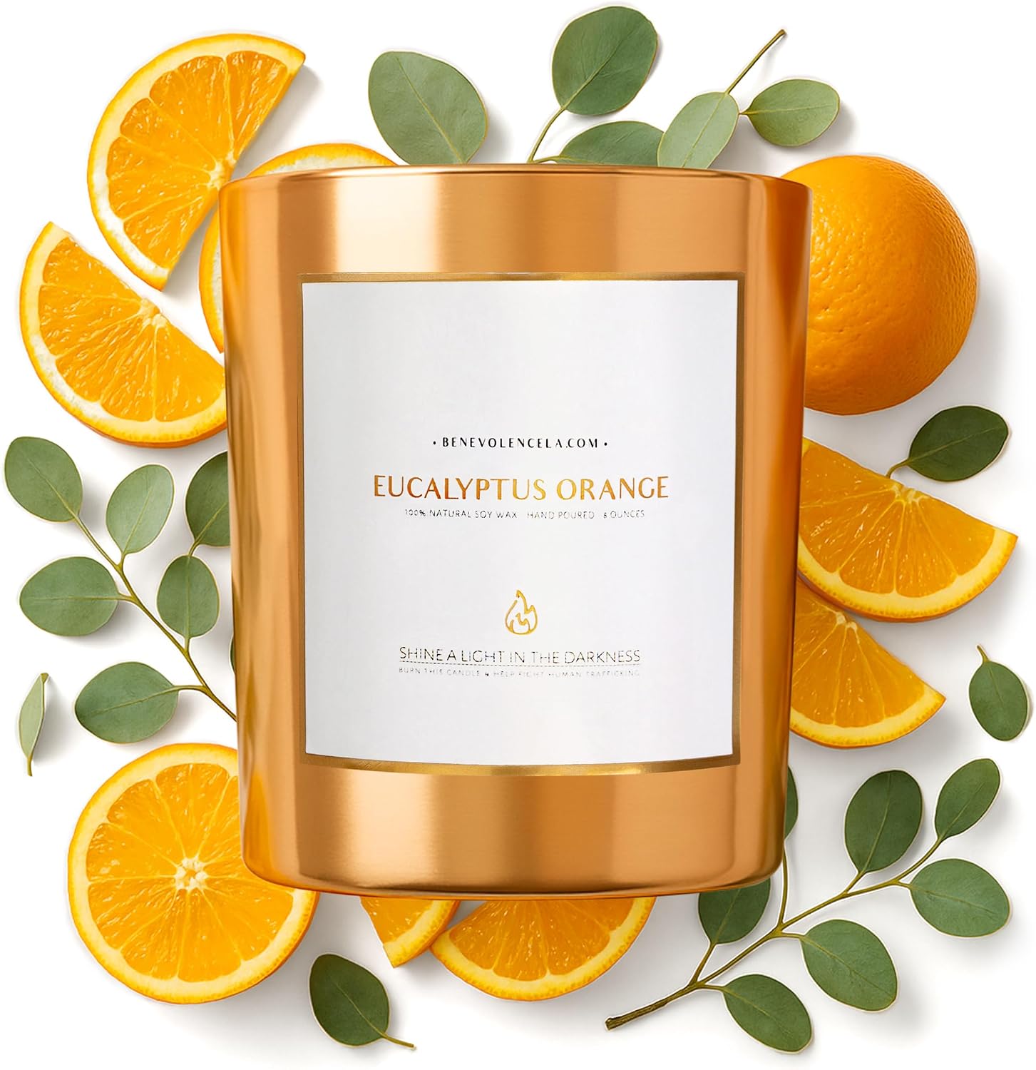 Benevolence LA Premium Eucalyptus Orange Scented Candle – Long-Lasting, 45-Hour Burn – Luxury Natural Soy Wood Wick Candle for Home – Aromatherapy & Room Decor – 8oz