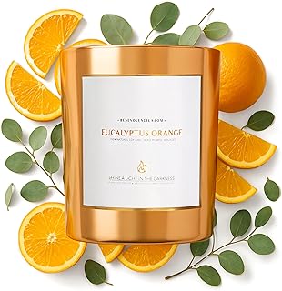 Benevolence LA Premium Eucalyptus Orange Scented Candle – Long-Lasting, 45-Hour Burn – Luxury Natural Soy Wood Wick Candle for Home – Aromatherapy & Room Decor – 8oz