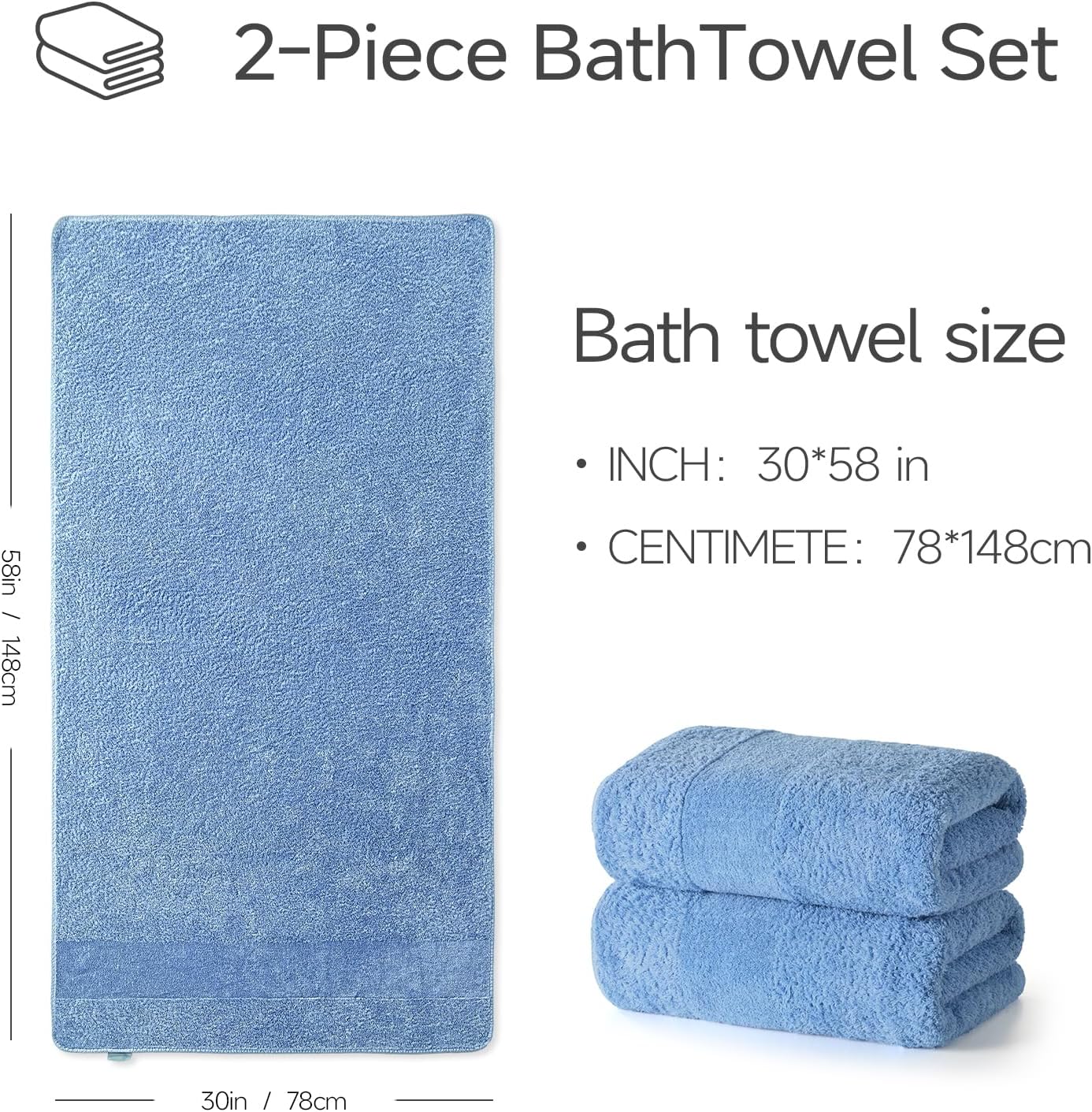 REDKISS 2 Pack Luxury 30x58 Inch Large Cotton Bath Towels Set,Ocean Blue | 100% cotton luxury fabric, ultra soft, highly absorbent & quick dry ocean blue towels for bathroom, gym, hotel and spa