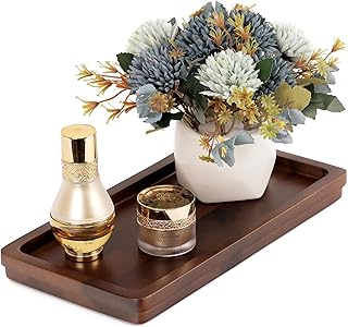 Bathroom Vanity Tray 11.8x5.9in of Acacia Wood - Elegant Organizer for Cosmetics, Jewelry, Perfume, Candle, Key - Premium Wood Tray for Bathroom, Kitchen, Countertop, Toilet Tank, Sink (Dark Brown)