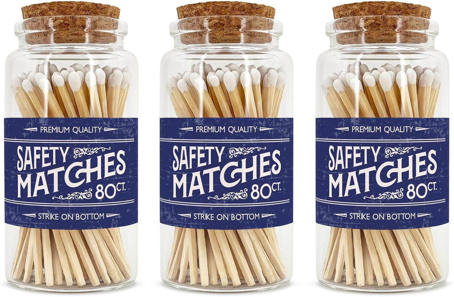 Old Fashion Wooden Matches in a Jar with Striker | Decorative Matches for Candles | Long Matches for Candles in Apothecary Glass Jar | Approx. 80 Safety Matches for Home Decor & Bathroom