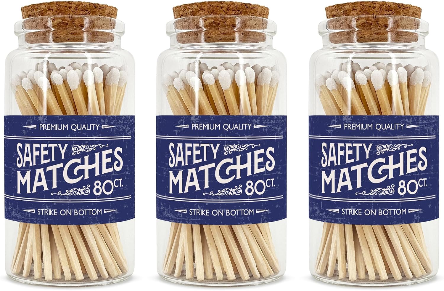 Old Fashion Wooden Matches in a Jar with Striker | Decorative Matches for Candles | Long Matches for Candles in Apothecary Glass Jar | Approx. 80 Safety Matches for Home Decor & Bathroom