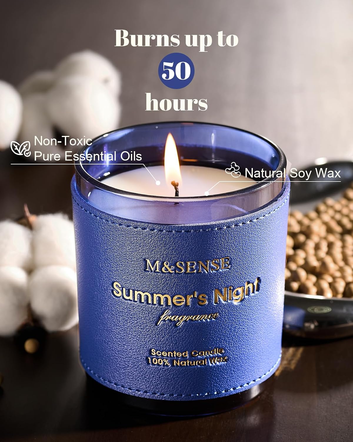 M&SENSE Summer Night Scented Candles | Vegan Soy Wax, No Toxin, 10oz, 42-Hour Slow Burning Time, Air Purifying Aromatherapy