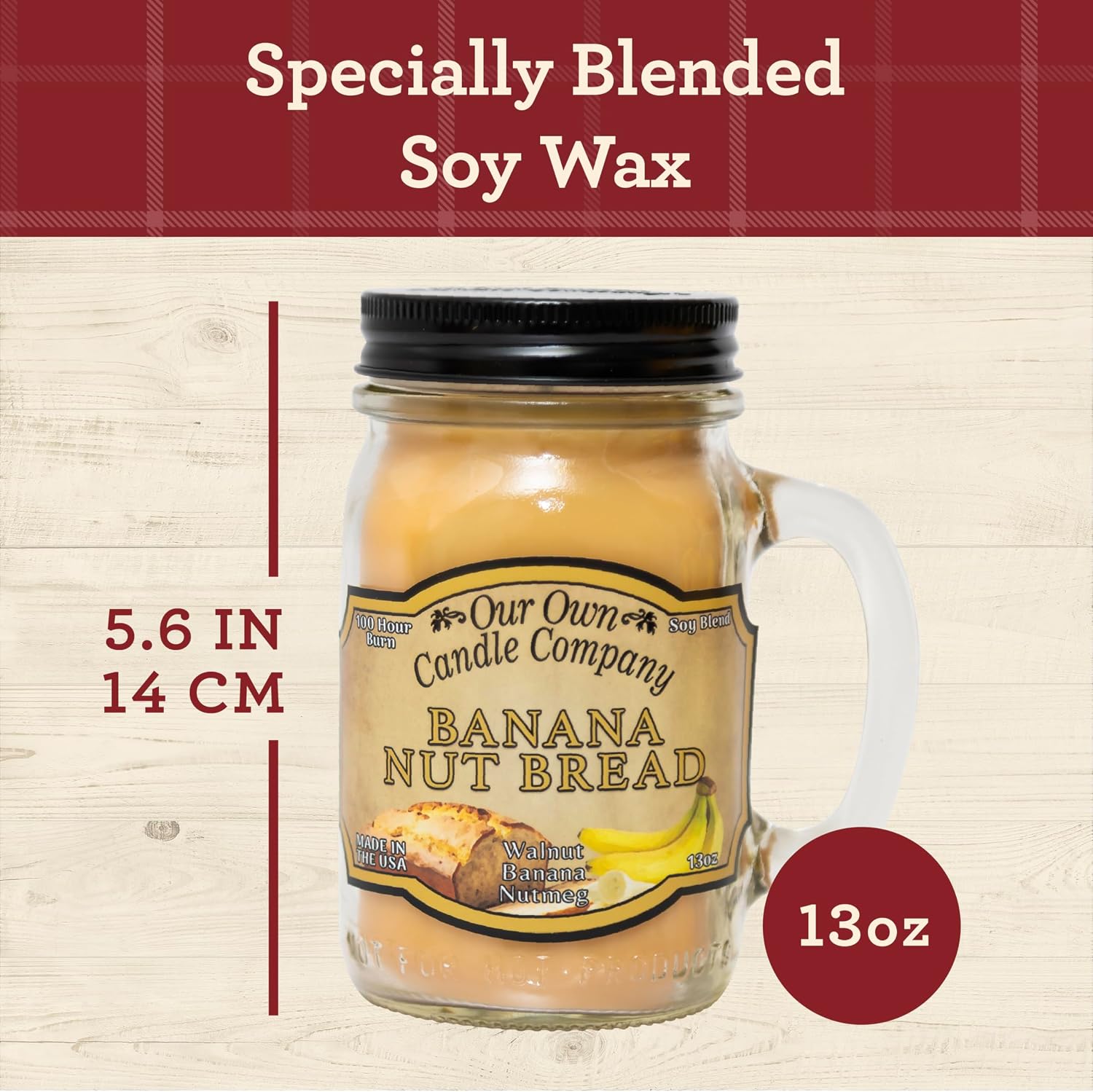 Our Own Candle Company, Banana Nut Bread Scented Mason Jar Candle, 100 Hour Burn Time - 13 Ounces