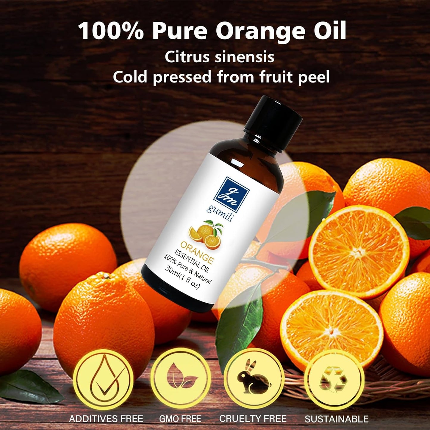 GM Gumili Orange Essential Oil 1 Oz – 100% Pure Sweet Orange Oil for Diffuser, Skin, Body, Spray, Massage & DIY