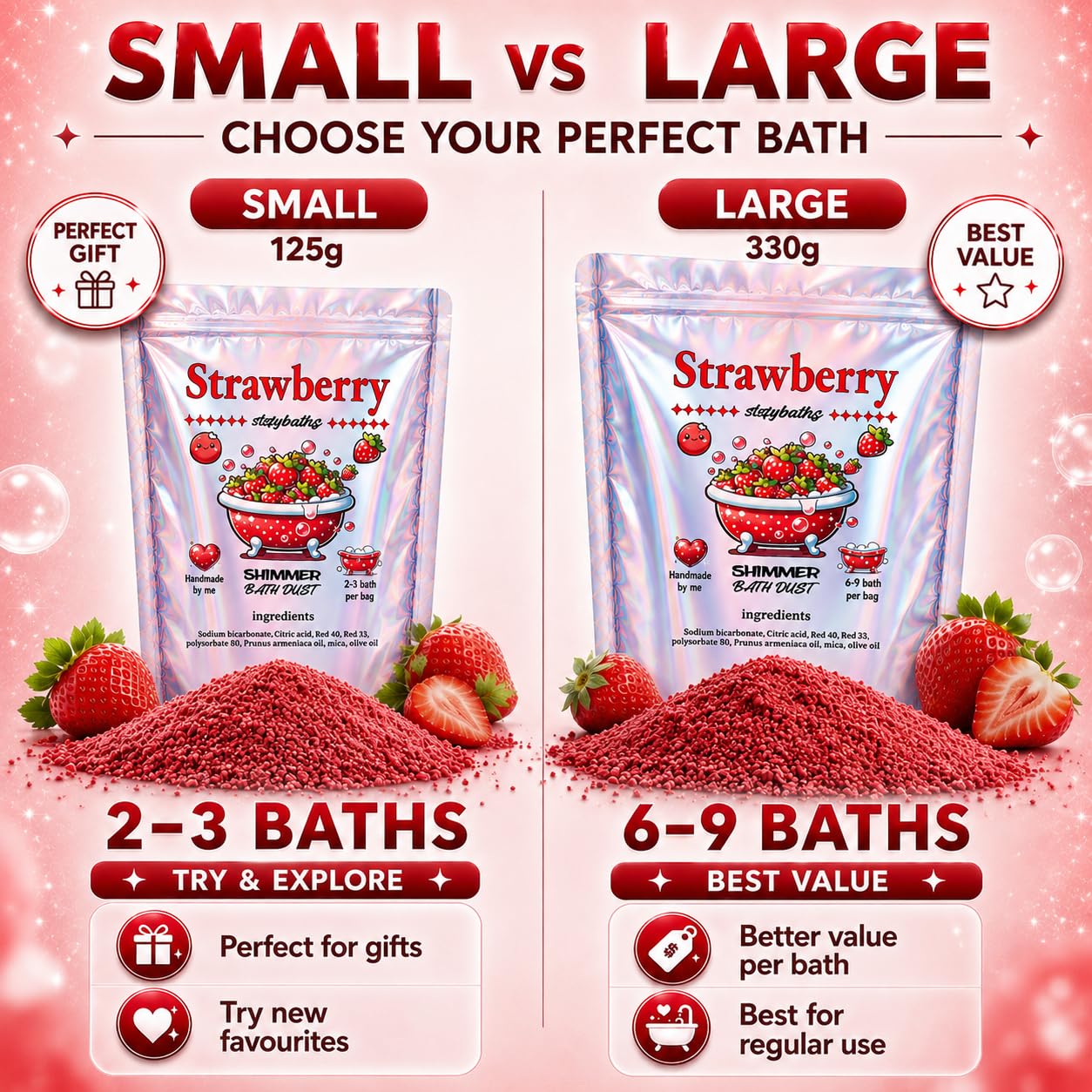 Shimmer Bath Bomb (Red, Large)