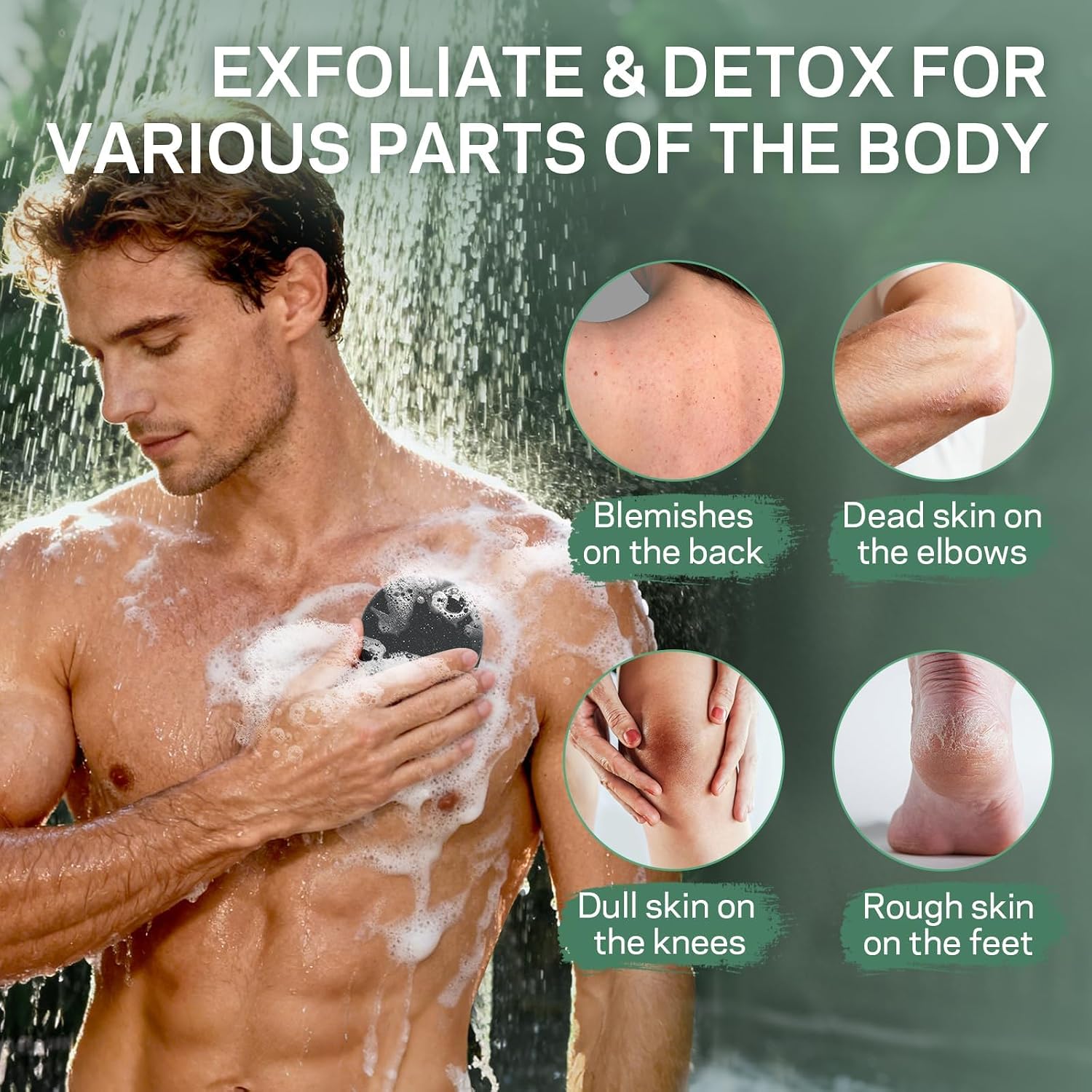 Exfoliating Body Scrub Soap Bar, 2 Pack Eucalyptus & Charcoal Soaps, Dead Sea-Salt Exfoliating Soap for Men & Women, Detox Cleansing, Smooth & Soften Skin, Soap Bars for Gifts