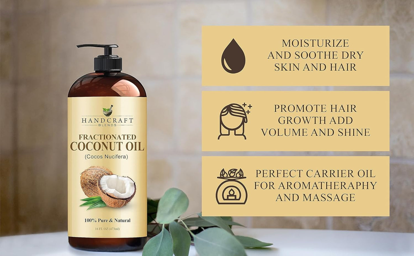 Handcraft Blends Deep Hydration Set: Avocado Oil and Fractionated Coconut Oil – (2 x 16 Fl Oz) – 100% Pure & Natural – Premium Carrier Oils for Dry Skin and Hair Masks