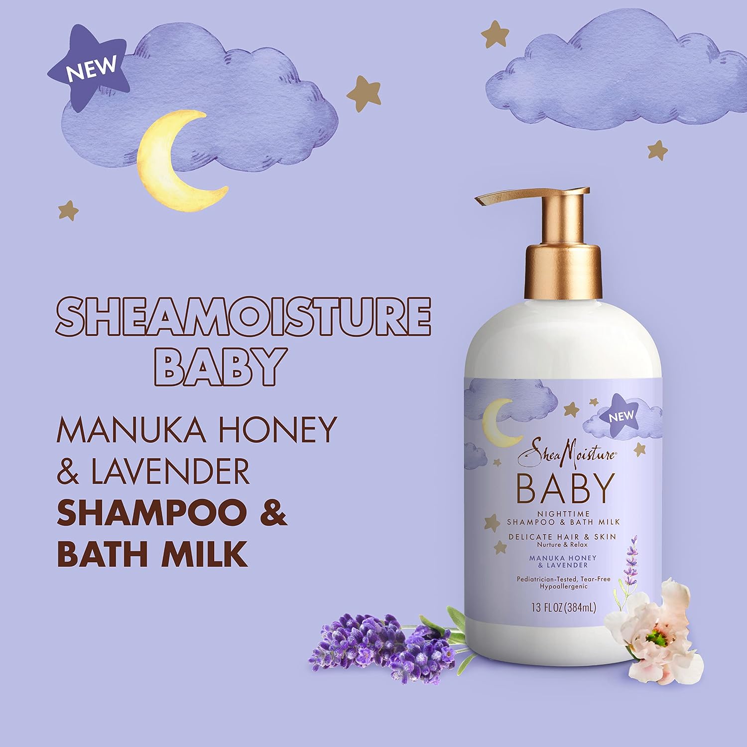 SheaMoisture Baby Shampoo & Bath Milk Manuka Honey & Lavender for Delicate Hair and Skin Nighttime Skin and Hair Care Regimen 13 oz