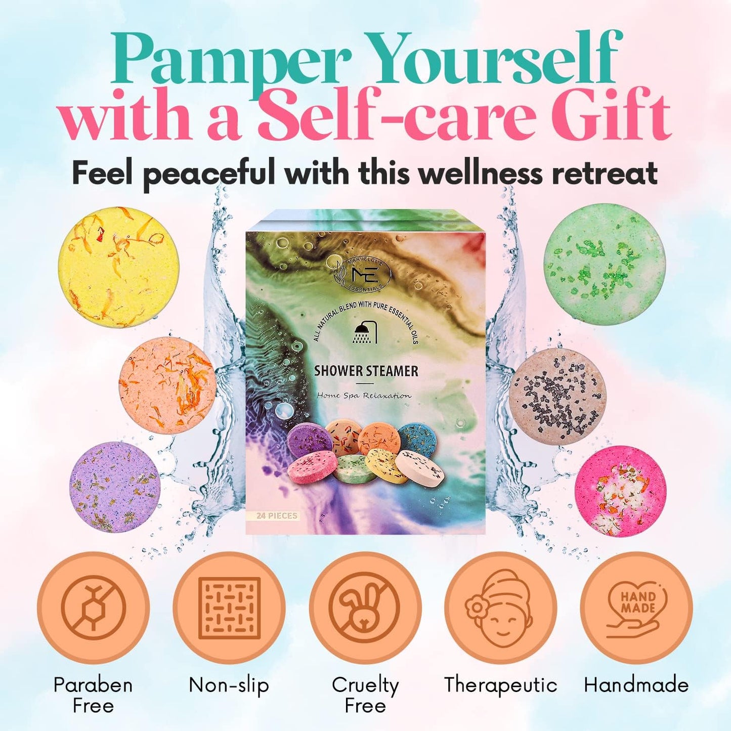 24-Pack Shower Steamer - Aromatherapy Shower Steamer Tablets with Pure Essential Oils and Sea Salt - Natural Vaporizing Shower Tablets Bath Gift Set