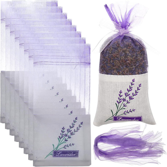 30 Pcs Empty Lavender Sachet Bags 2.8x5.9 Inches, Purple Organza Drawstring Pouches for Dried Flowers, Jewelry, DIY Crafts, Potpourri and Closet Storage