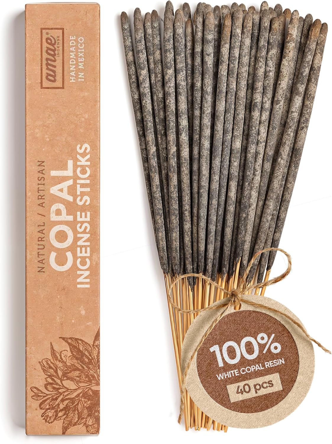 Premium White Copal Incense Sticks - 100% Pure Mayan Resin, Superior Burn Quality, Maximum Fragrance - Thick Coating, Handcrafted in Mexico for Meditation, Yoga, Spiritual Practice - 40 Sticks