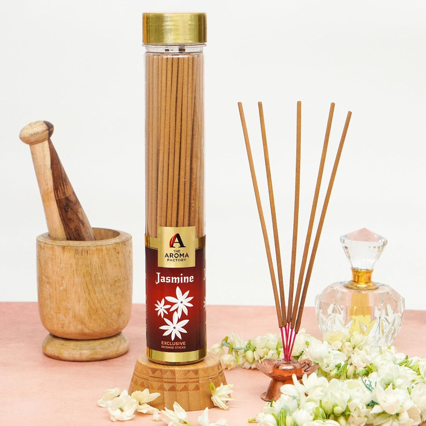 The Aroma Factory Jasmine Charcoal Free Incense Stick, Scented Agarbatti, 100% Herbal Premium Aromatherapy, Meditation Prayer Relaxation, Crafted for Luxury Seekers (100g)