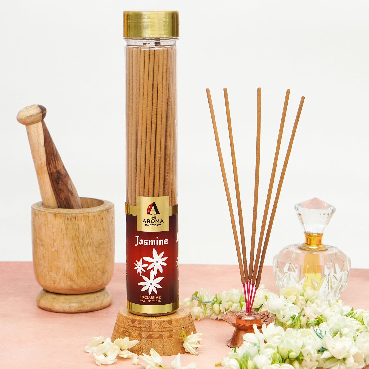 The Aroma Factory Jasmine Charcoal Free Incense Stick, Scented Agarbatti, 100% Herbal Premium Aromatherapy, Meditation Prayer Relaxation, Crafted for Luxury Seekers (100g)