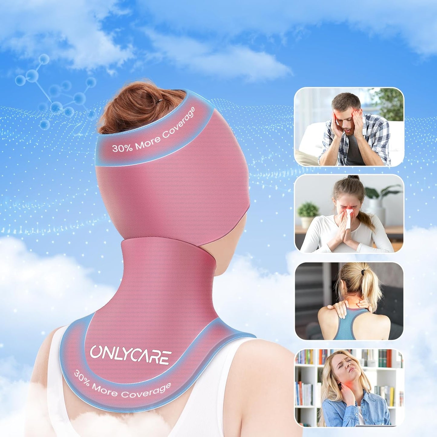 ONLYCARE Migraine Relief Cap and Neck Ice Pack Wrap Gel Set, Upgrade Headache Relief Cap and Shoulder Cold Pack, Hot and Cold Compress, Relief of Pain, Swelling, Office Pressure