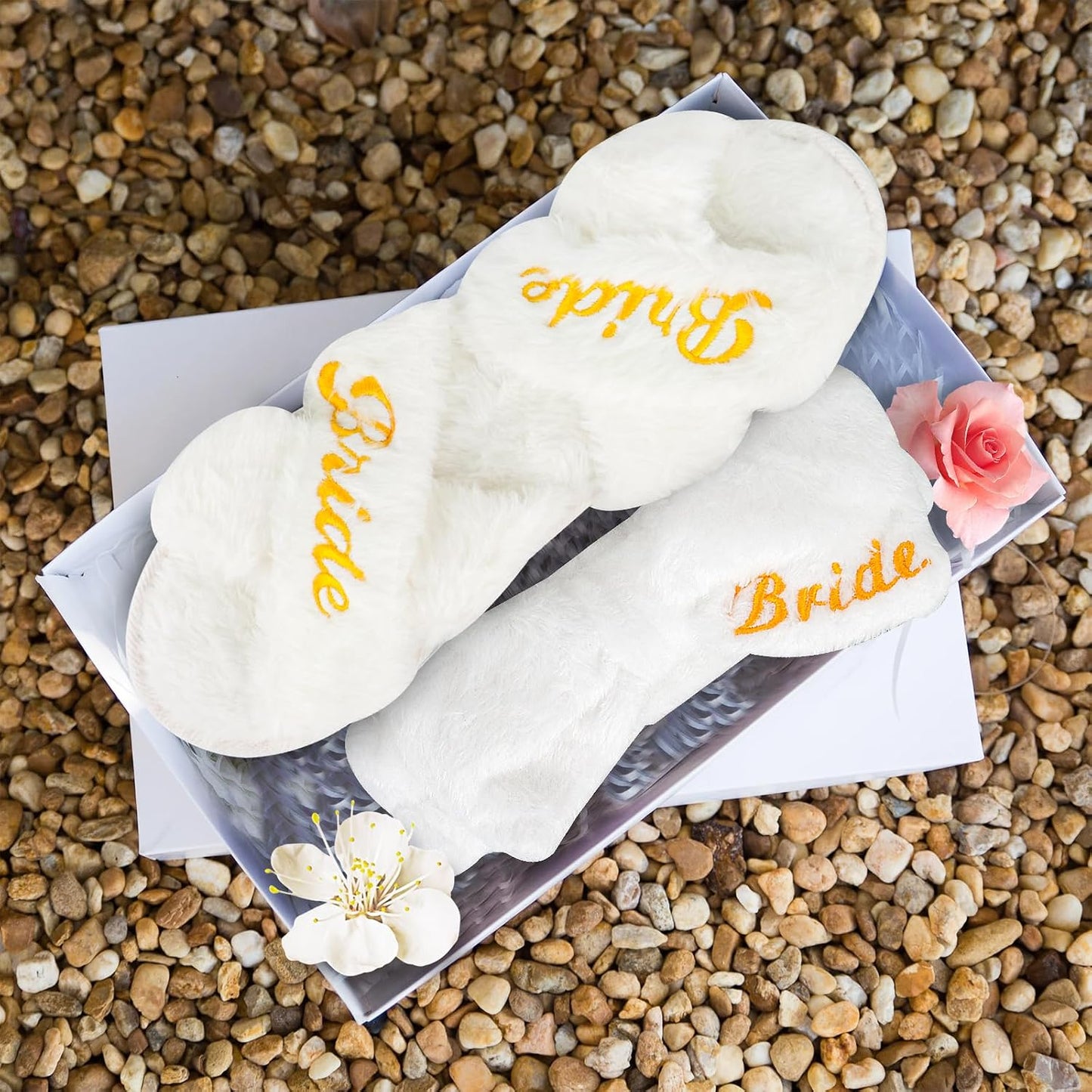 CIEHER Bride Spa Headband & Bride Slippers Set, Bride to Be Slippers Bride Gifts for Bachelorette Party Favors Bridal Shower Decorations Bride Aaccessories for Wedding Day