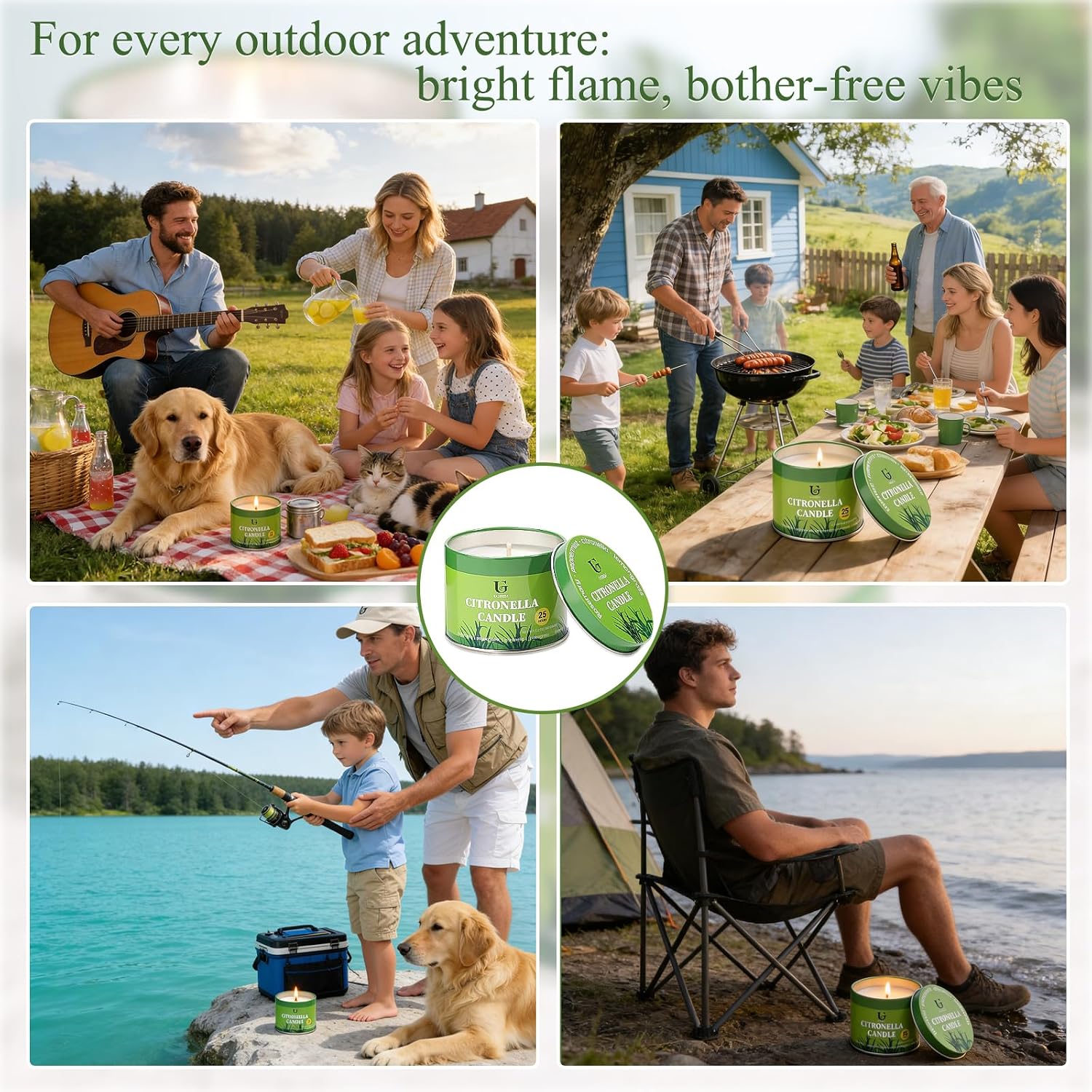 Citronella Candles Outdoor, Natural Soy Wax Outdoor Candles for Patio Backyard Garden Camping, Citronella Essential Oil Blend with Rosemary Peppermint & Lemongrass, 25 Hour Burn Time, 4Pack5.3oz