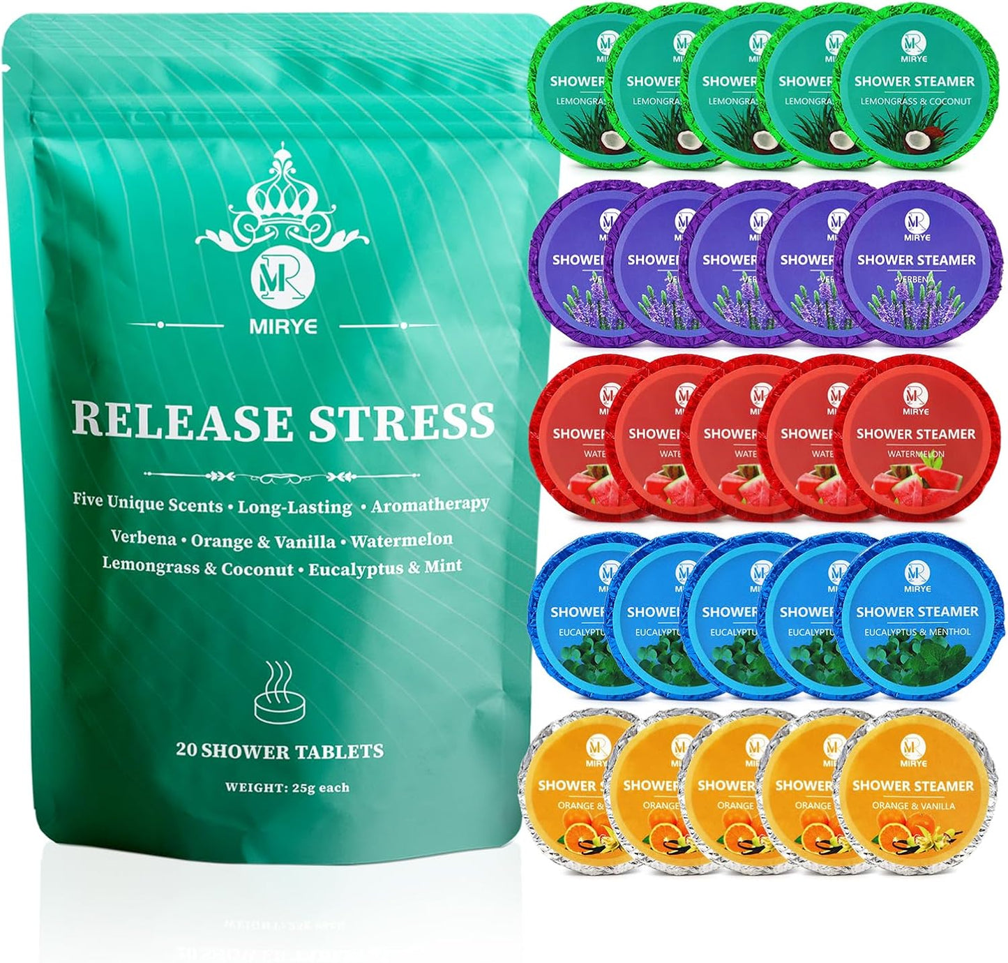 Shower Steamers Aromatherapy 20-Pack, 5 Scents Shower Bombs with Natural Essential Oils, Stress Relief Self Care for Women &Men, Birthday Gifts for Women & Men, Fathers SPA Day Gift for Dad Husband