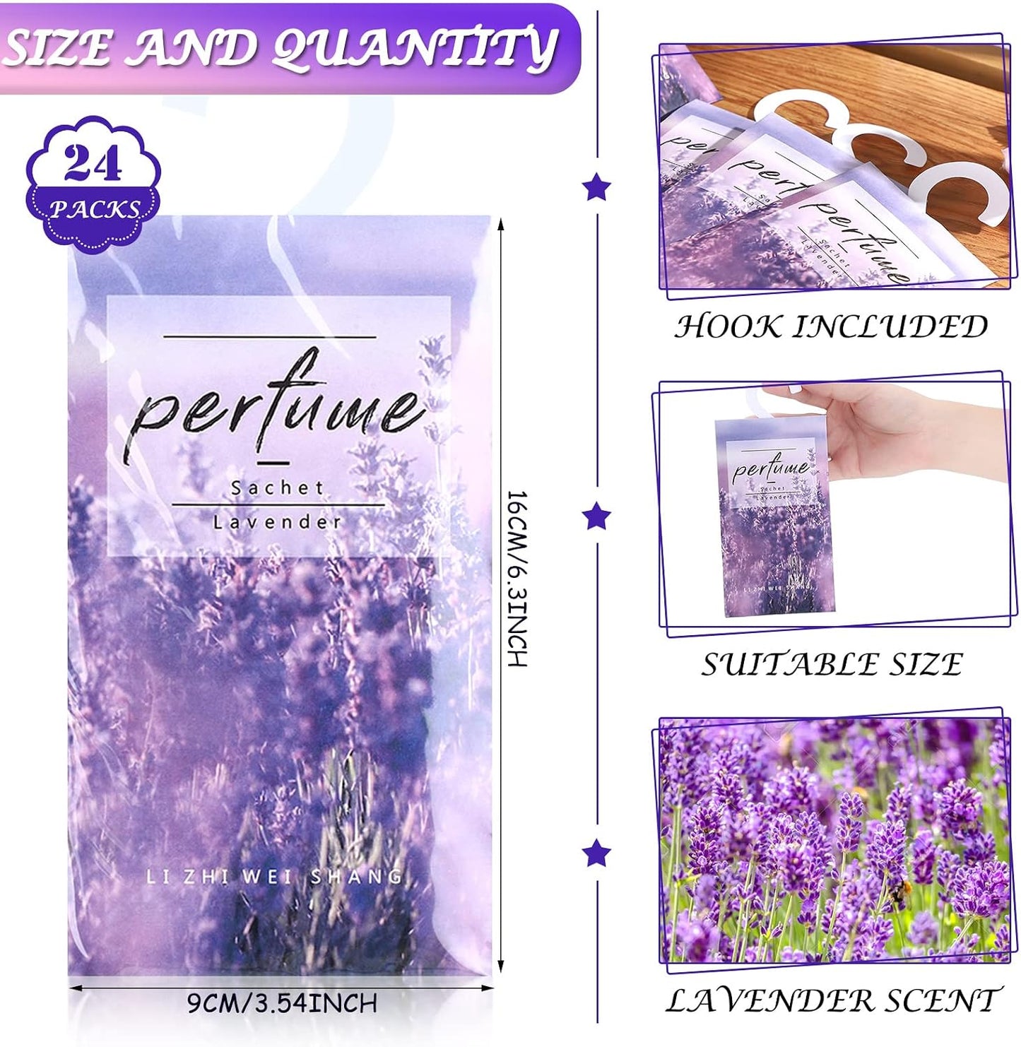 Loopeer 24 Pcs Lavender Large Hanging Closet Deodorizer Air Freshener Scented Sachets Subtle Lavender Scent for Drawers, Closets & Clothes