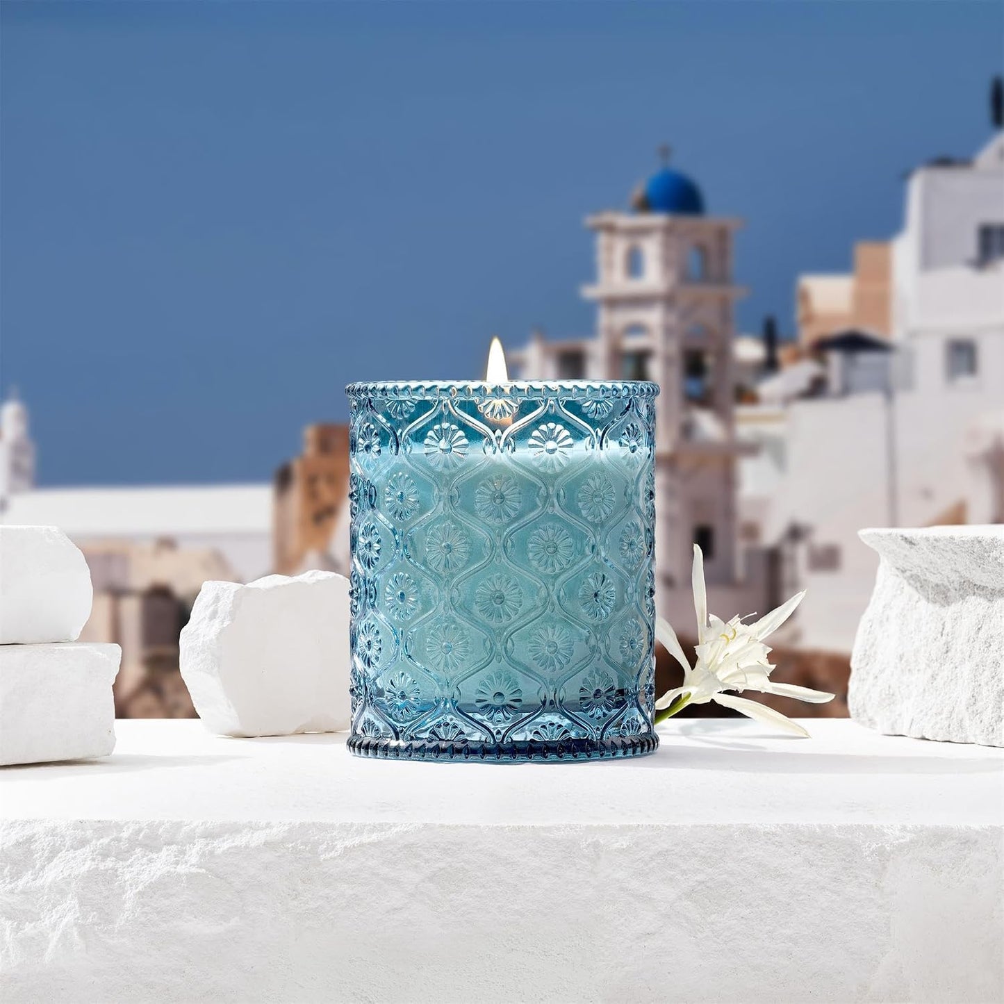 LA JOLIE MUSE Santorini Salt Air Scented Candles for Home, Soy Wax 40 Hrs | Luxury Blue Jar Candle, Natural Clean Non Toxic, Fresh Summer Ocean Candles, Relaxing Gifts for Women & Men, Bergamot & Sea