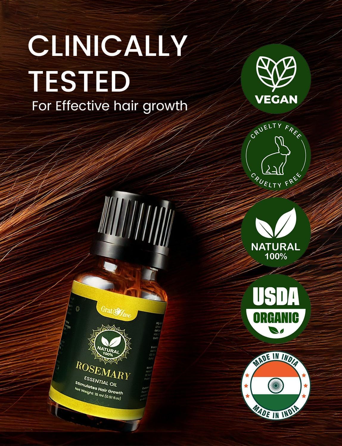 100% Pure Rosemary Essential Oil for Hair - Nourishing Rosemary Oil - 1 Pack Ideal for Women & Men - 15 ml