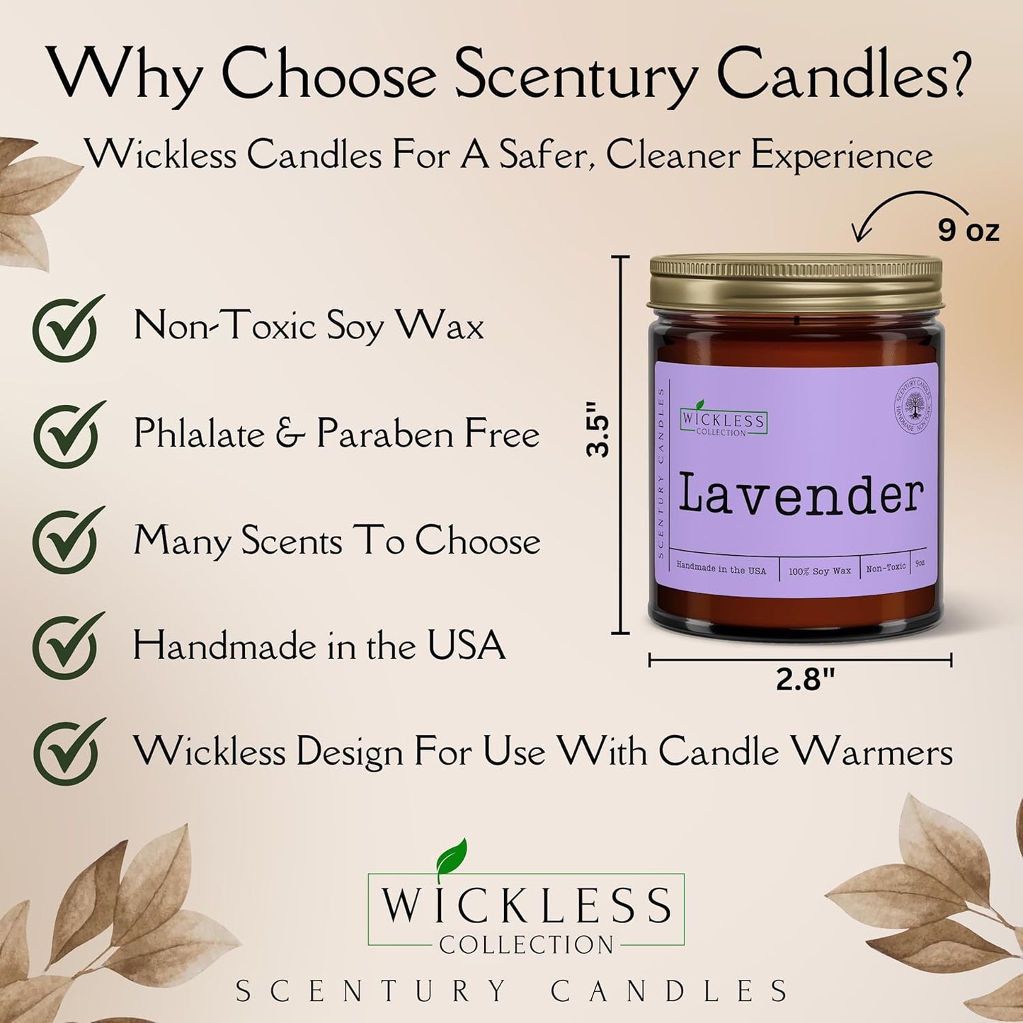 Wickless Peppermint Eucalyptus Scented Candles for Candle Warmer Lamp, Many Scents to Choose, 100% Non-Toxic Soy Wax, Candle Melts for Warming Plate, Handmade in The USA (Peppermint Eucalyptus)