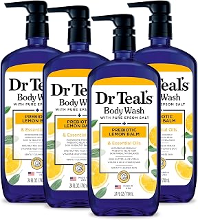 Dr Teal's Body Wash with Pure Epsom Salt, with Prebiotic Lemon Balm & Sage, 24 fl oz (Pack of 4)