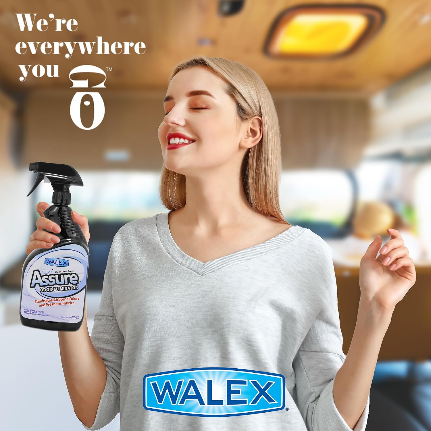 Walex Assure RV Odor Eliminator Air Freshener Spray - Neutralizes Airborne Odors & Freshens Fabrics, Instant Odor Elimination with Natural Essential Oils, Pet Safe, Long Lasting; Clean Linen, 32 oz