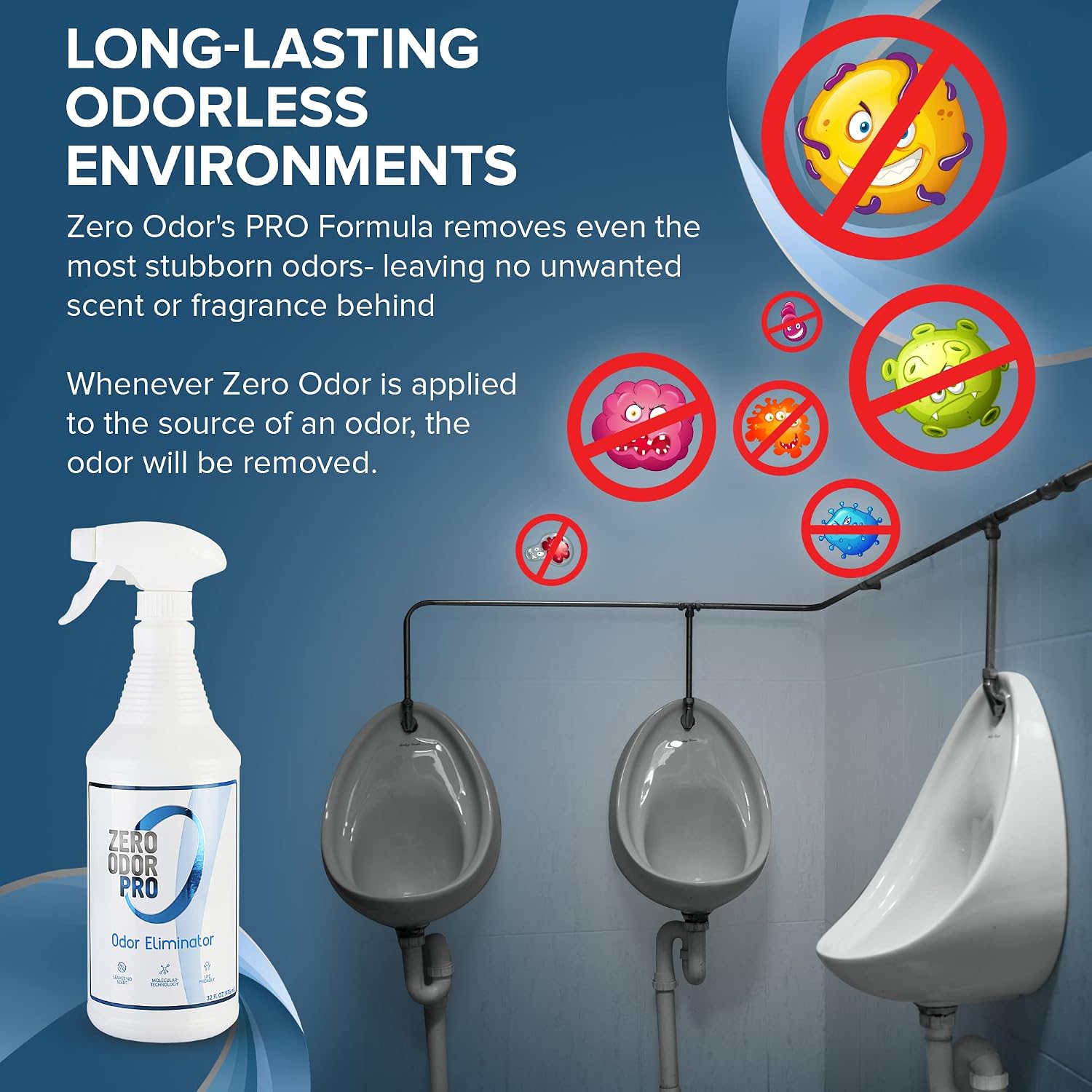 Zero Odor Pro Commercial Strength Odor Eliminator, Room Deodorizer and Air Freshener, Trigger Spray, 32 oz, White/Blue