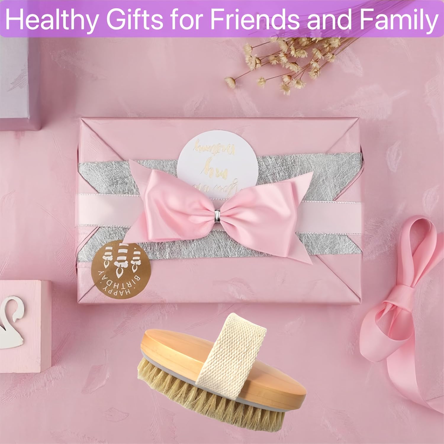 2 Pcs Dry Brushing Body Brush,Natural Bristle Exfoliating Body Scrubbers for Dead Skin,Cellulite,Lymphatic Drainage and Improve Blood Circulation
