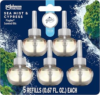 Glade PlugIns Refills Air Freshener, Sea Mist & Cypress, Scented and Essential Oils for Home and Bathroom, 0.67 Fl Oz, 5 Count