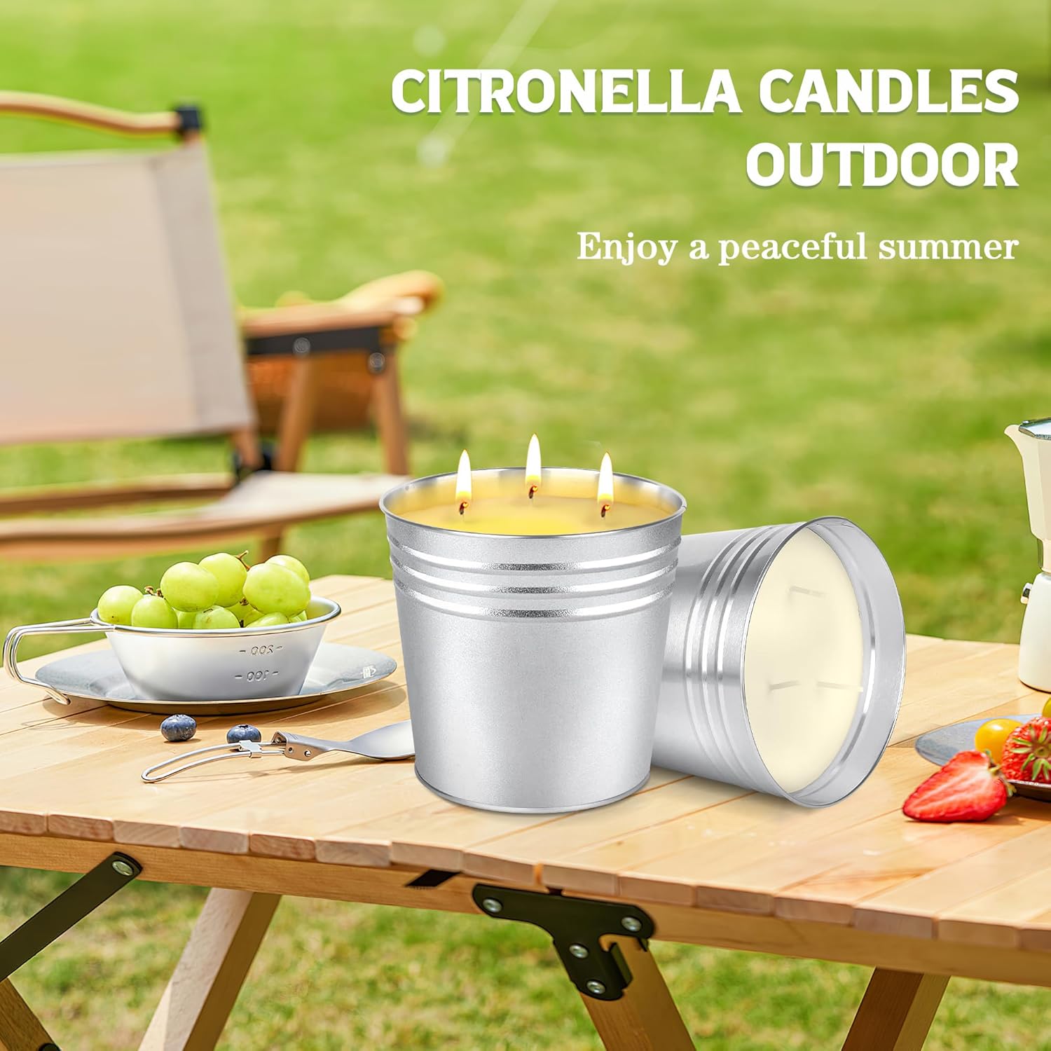 2 Pack Citronella Candles Large, 3 Wicks 34oz Citronella Candle Outdoor for Home Patio, 200h Long Lasting Summer Candle Bulk for Homen Scented Garden Balcony Camping BBQ