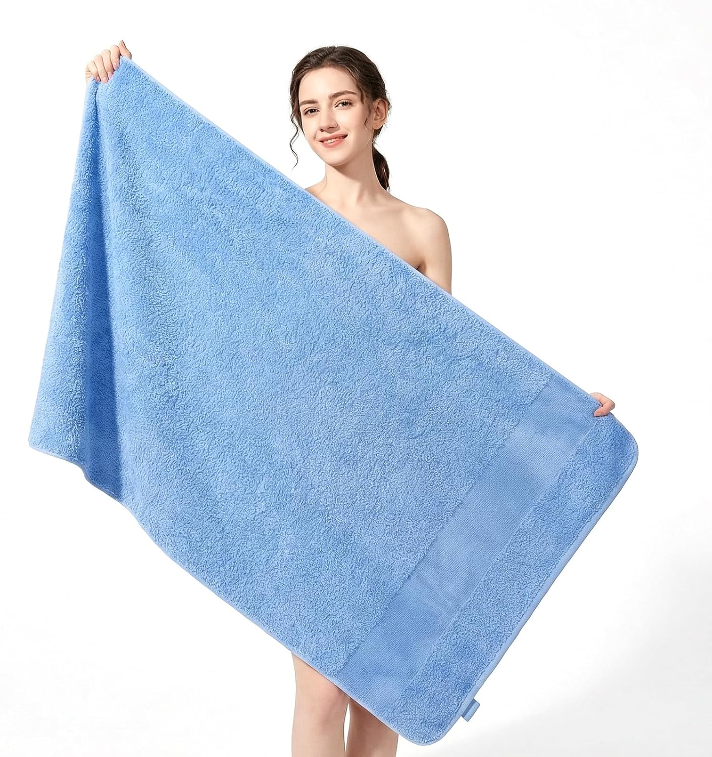 REDKISS 2 Pack Luxury 30x58 Inch Large Cotton Bath Towels Set,Ocean Blue | 100% cotton luxury fabric, ultra soft, highly absorbent & quick dry ocean blue towels for bathroom, gym, hotel and spa