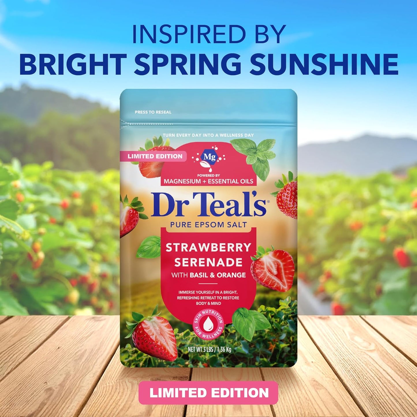 Dr Teal's Epsom Salt Magnesium Soak, Strawberry Serenade with Basil & Orange, 3 lbs
