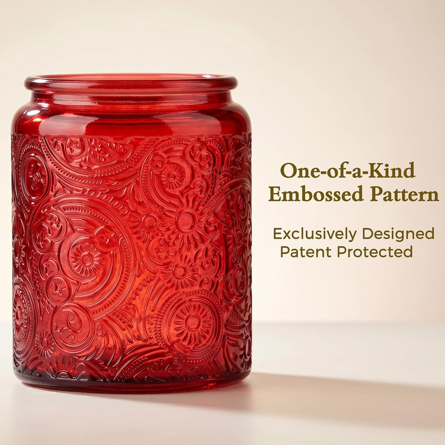 8 oz Red Sun Moon Stars Candle Jars with Metal Lids, 9 Pack | Patented Embossed Design, Includes Wick Centering Devices & Warning Labels, Multiple Color Options